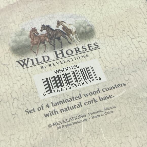 Wild Horses Coasters by‎ Revelations 4 Laminated Wood Natural Cork Base - Picture 6 of 6